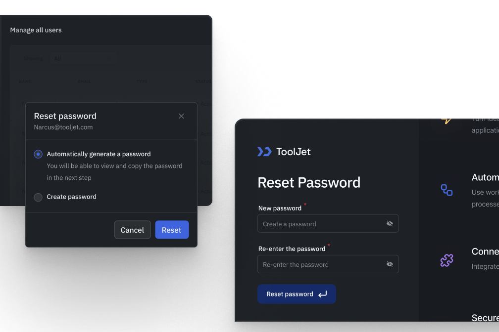 Password reset interface
